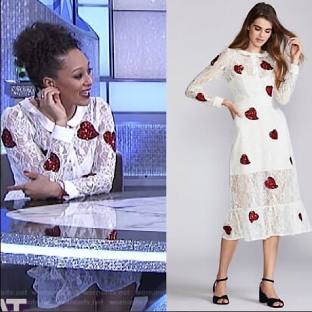 NWT FOR LOVE & LEMONS x JAMIE KING White Lace Red Sequin Hearts Midi Dress Sz S - Picture 14 of 14